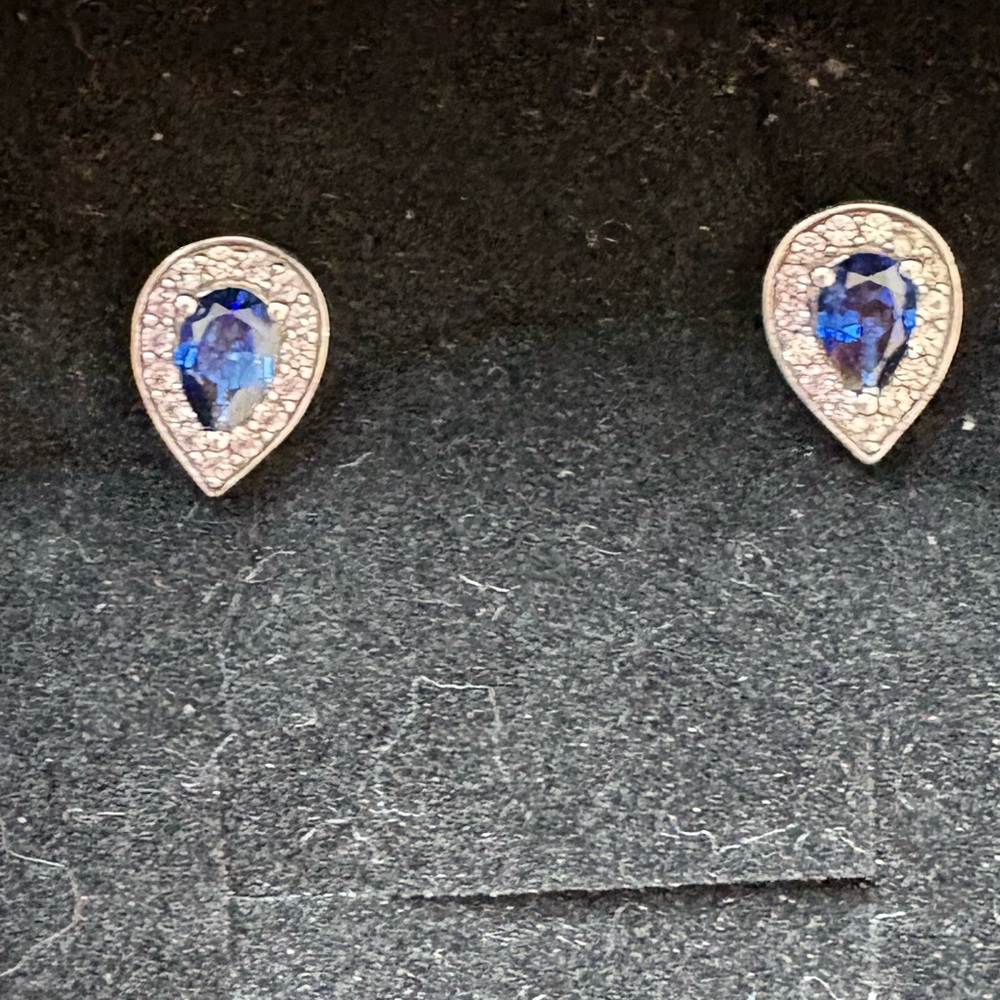 NEW Kay Jewelers Blue and White Sapphire Tear Drop Earring Sterling Silver - Picture 5 of 5